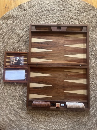 Vintage backgammon holz - backgammon, holz-koffer