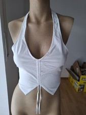 Damen Weste Kurzweste Westentop Top Weiß XS Neu neckholder