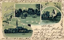 Litho Chemnitz in Sachsen, Schlossteich, Insel mit Taubenhaus - 4507488