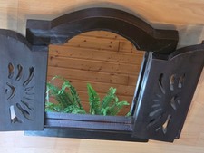 Massiver kleiner Wandspiegel Kolonialstil, Flügeltüren Holz Spiegel