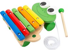 Xylophon Frosch, Nachziehtier, Nachziehfrosch, Holz, mit 5 Klangstäben