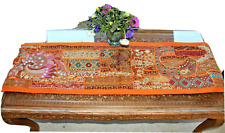 Tischläufer Tischdecke Orange Bestickt Rechteckig Handgefertigt 154 x 36 cm