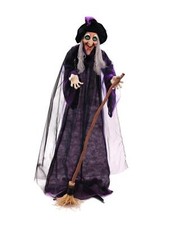 Animierte Hexe 175cm Halloween-Figur, bewegter Kopf, Soundeffekt, Augen leuchten