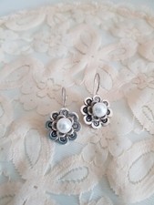 Ohrringe große Blüte Sterling Silber 925 Vintage 80er Jahre Ungetragen Trendy