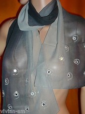 Edel Schal mit Spiegel + Perlen, 150 x 33, silber schwarz, Stola Tuch, NEU+TOP