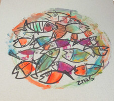 Fische mit Neon sig. Zeichnung