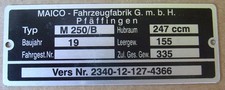 Typenschild Maico M 250/B Fahrzeugfabrik