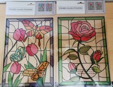 3 Buntglas Aufkleber bzw. Fensterfolie mit Rosen- od. Tulpen/Schmetterling-Motiv