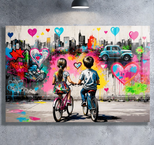 Banksy kinder auf dem fahrrad - auf,