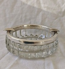 Kristallglas Aschenbecher 835 Silber Montierung Hermann Bauer 478 g  Edel 12 cm 