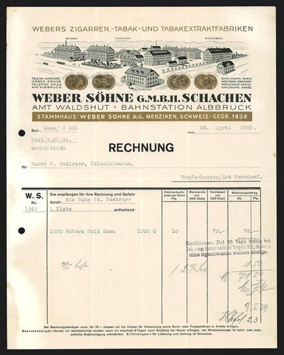 Rechnung schachen 1929 weber - schachen,