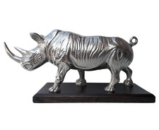 Deko Figur Nashorn Rhinozeros Metall silber glänzend Dekoobjekt Skulptur Statue