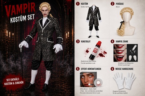 Vampir kostüm set - herren, gr