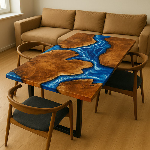Blue epoxy river table live - epoxy,