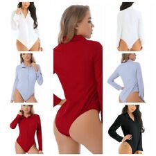 TiaoBug Damen Langarm Hemd-Body Shirt Business Bodybluse Hemdbluse Stringbody