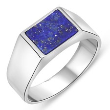 Siegelring Lapislazuli Stein Blau 925 Sterling Silber Rhodiniert Damen Herren