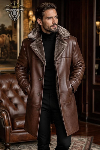 Herren echtleder mantel braun - herren,