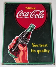 Emailleschild, drink Coca-Cola, You trust its quality, Vintage, ca. 28,5 x 23 cm