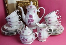 (K4) Reichenbach Porzellan Kaffee- Tee- Service 6 Pers. Purpur Golddekor 21tlg