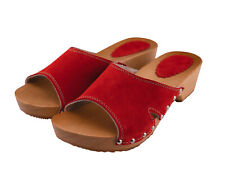 Exklusive Schweden Holz Clogs Leder Holzschuhe Sommer Sandalen rot Gr.35-41
