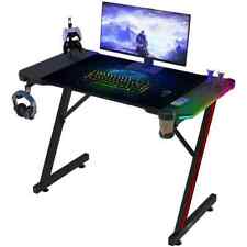 LED Gamingtisch Gamingdesk PC Schreibtisch Kabelbox Kopfhörer- Getränkehalter