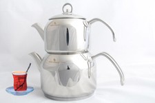  Mini Türkischer Teekocher 2,25  Liter Set Caydanlik Teekanne Edelstahl Kanne 