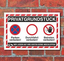 Schild Privatgrundstück Parken Durchfahrt Betreten verboten 3 mm Alu-Verbund