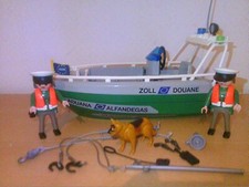 Playmobil-4471 - Zollboot - Polizeiboot- 2 Polizisten - Hund + Zubehör -komplett