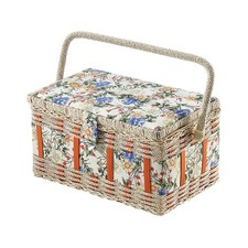 Nähkorb Nähkästchen Nähkörbchen rechteckig mit Blumenmuster und Textileinsatz