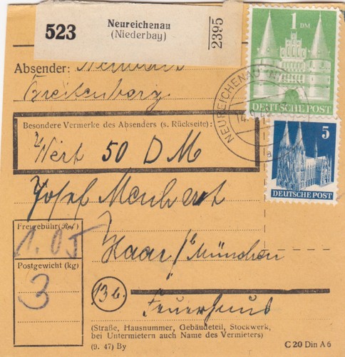 Bizone paketkarte 1948 - paketkarte,
