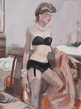 Kurt Heiligenstaedt 1890-1964 Berlin/ Gouache ~1955 Simplicissimus Reizwäsche