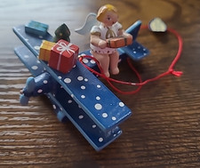 Weihnachtsschmuck Baumschmuck Holz-Doppeldecker mit Engel handbemalt