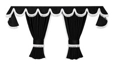 LKW Vorhänge Mercedes Actros MP4 MP5 - 7tlg Set schwarz weiß mit Borde und Haken