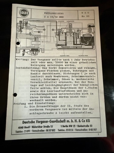 Nsu solex prüfanweisung - ro, 80