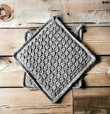 1 Paar Topflappen Untersetzer gehäkelt grau uni einfarbig