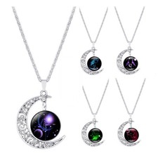 Sternzeichen Halskette mit Anhänger Kette Edelstahl Glück für Damen Herren Mond