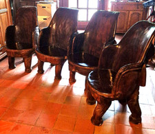 Afrikanische Elefantenstühle - Massivholz - 4 Stühle mit Stoßzähnen