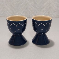 Bürgel Bürgeler Keramik 2 x Eierbecher in blau mit weißen Punkten Höhe 5,8cm