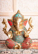 Ganesha hochwertig kunstvoll verziert Messing H:20,5 cm 3,4kg
