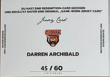 DEL Playercards 2024/25  Jersey Card UNIKAT ARCHIBALD GRIZZLYS WOLFSBURG