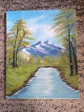 Leinwandbild Acryl auf Keilrahmen "Landschaftsmotiv" 50x40 cm blau/grün/weiß