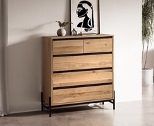 Kommode Sideboard 106x67cm Massivholz Wildeiche Eiche & Metall schwarz NEU OVP!!