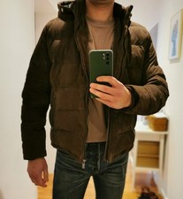 Massimo Dutti hochwertige Winterjacke Daunenfedern + Leder Braun M (L) WIE NEU 