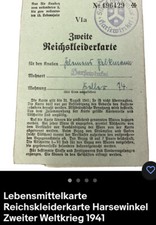 Lebensmittelkarte Reichskleiderkarte Harsewinkel  Bezugsmarken WK2 von 1941