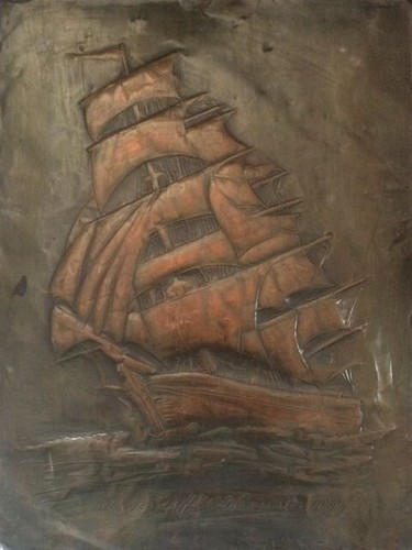 Kupferbild relief segelschiff - kupferbild,