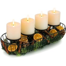 Adventskranz Lang metall Schwarz 43cm Adventsgesteck Mit Kerzenhalter Weihnac...