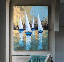 XL LEINWAND BILDER BIS 160x120x5 SEGEL-BOOTE SCHIFFE GEMÄLDE BLAU MEER ABSTRAKT