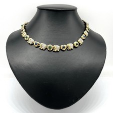 Modeschmuck Kette, Vergoldet, Elefanten, Herz, simulierte Diamanten, 43 cm lang