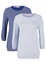 Neu Shirt Doppelpack bedruckt Gr 36/38 Weiß+Mitternachtsblau 3/4 Arm Damenshirt