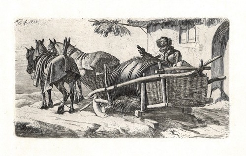 Schlitten vor dem - , wirtshaus